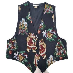Alice Stuart Vintage Santa Vest Ugly Christmas Sweater Large Holiday Retro